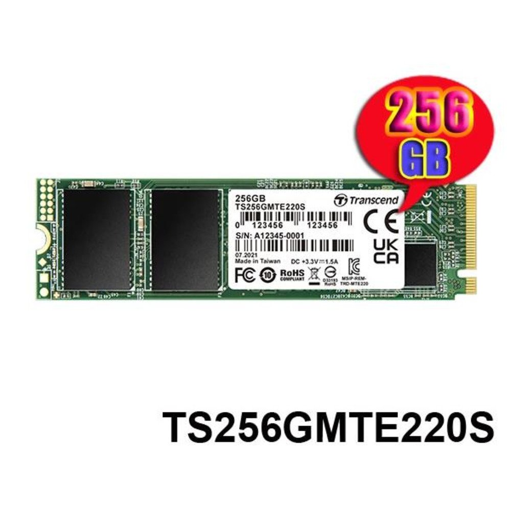 Transcend SSD 256GB M.2 NVMePCIe Gen3 x4,3,300/1,1250 MB/s