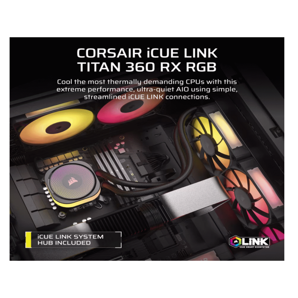 CORSAIR TITAN 360 RX RGB AIOLiquid CPU Cooler, Black,RX120LGA1851, LGA1700, AM5, AM4
