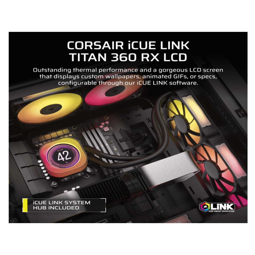 CORSAIR TITAN 360 RX LCD AIOLiquid CPU Cooler, Black,RX120LGA1851, LGA1700, AM5, AM4