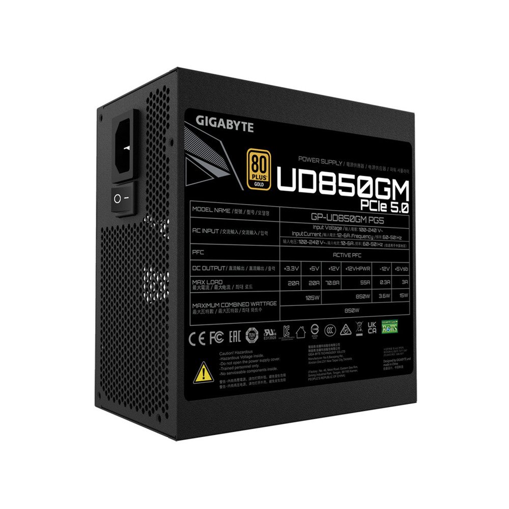 Gigabyte PSU 850W PCIe 5.0;Gold Modular; 1xMB, 2xCPU;1xPCIe 5.0, 4xPCIe, 8xSATA