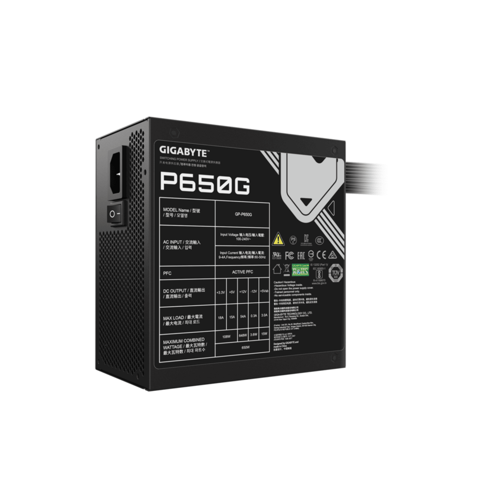 Gigabyte PSU 650W Gold,80+, ATX form factor,Active PFC, 6xSATA,4xPCIe 6+2 Pin,3x4Pin